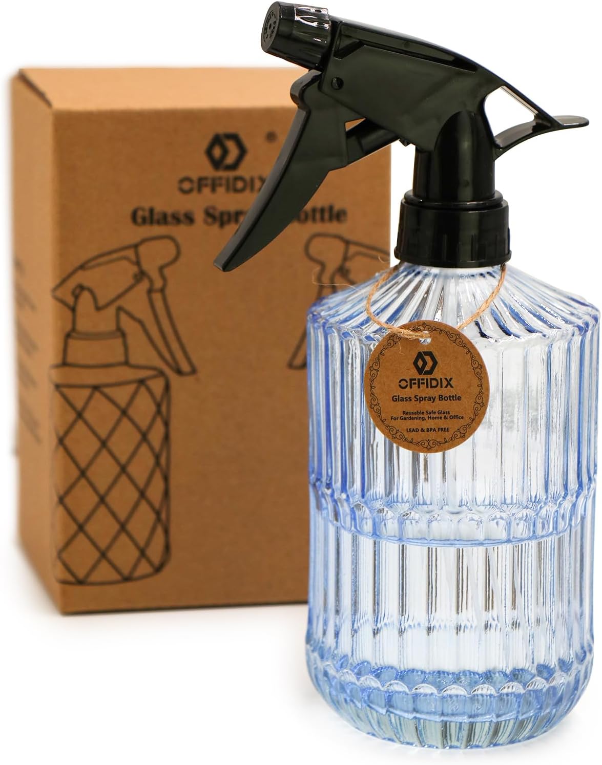 OFFIDIX Glass Spray Bottle,Plant Mister Indoor Watering Can,Adjustable Nozzle Watering Glass 0.45L/15.22oz Spray Bottle for Cleaning Solutions (Light Blue)