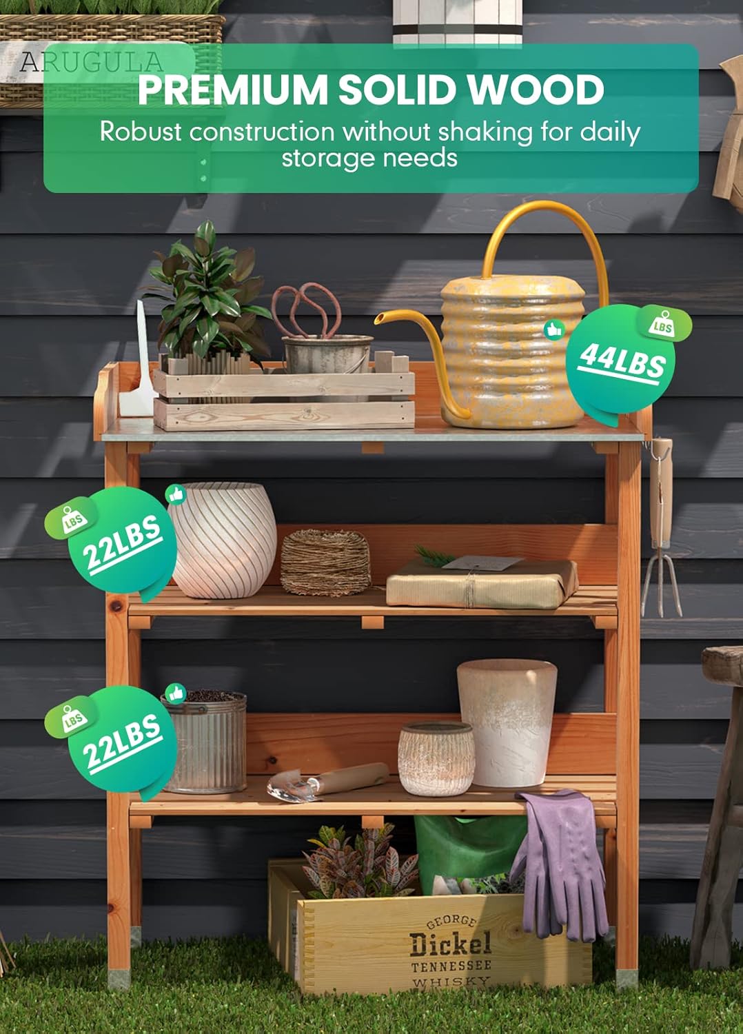 ARNOT Potting Bench,Outdoor Potting Bench Table with Sink and Storage Shelves, Wooden Garden Workstation for Gardening Tools, Planting, and Repotting – Natural Fir Wood (30" x 14.5" x 35")