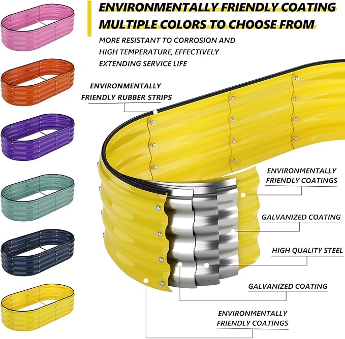 Galvanized Metal Planter Raised Garden Bed Kit for Gardening Outdoor，8x2x1ft Planter Grow Garden Box Raised Flower Bed，Long Vegetable Clearance Herb Raised Garden Beds for Gardening