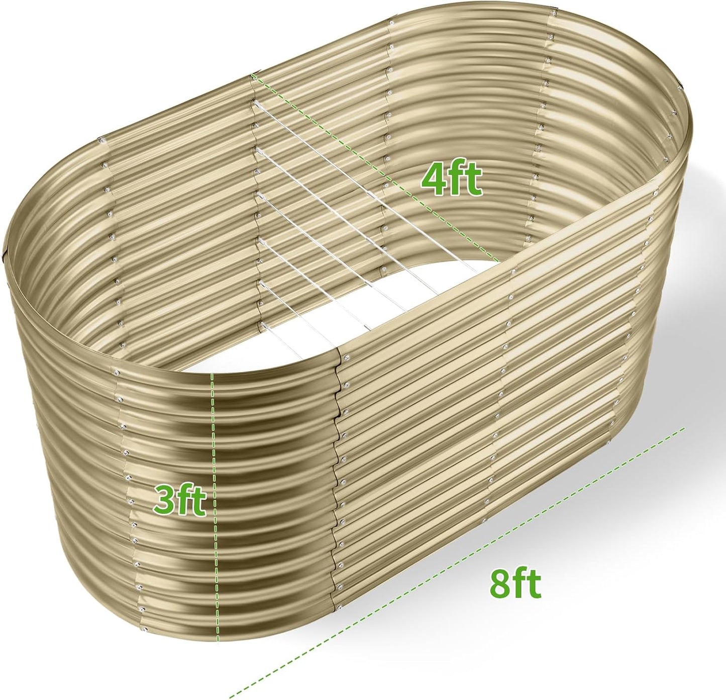 Land Guard 8x4x3ft Oval Galvanized Raised Garden Beds, Large-Capacity Metal Planter Box Outdoor, Durable Deep Raised Garden Bed 3ft Tall, Raised Beds for Gardening Vegetables, Cream Yellow