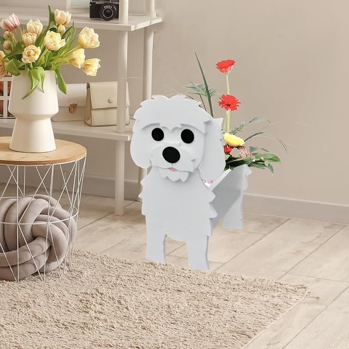 Maltese Dog Planter Plant Pots,Cute Garden Dog Flower Planter,Dog Planters Birthday Gifts for Women,Office,Indoor/Outdoor Decor（9.45 * 7.36 * 13.39in）