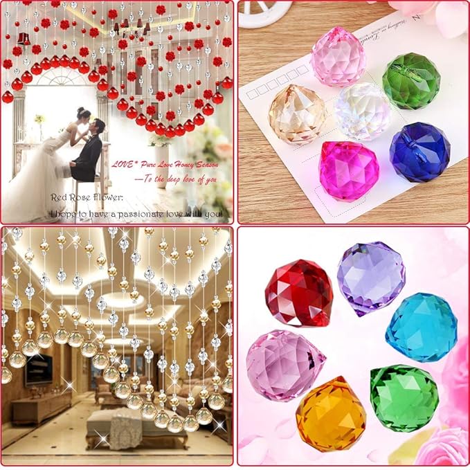 MerryNine 40mm Mixed Colorful Crystal Ball Prism with Drilled Hole Sun Shine Catcher Rainbow Pendants Maker, Hanging Crystals Prisms for Windows, for Feng Shui, for Gift(PrismBall-40mm Colorful)