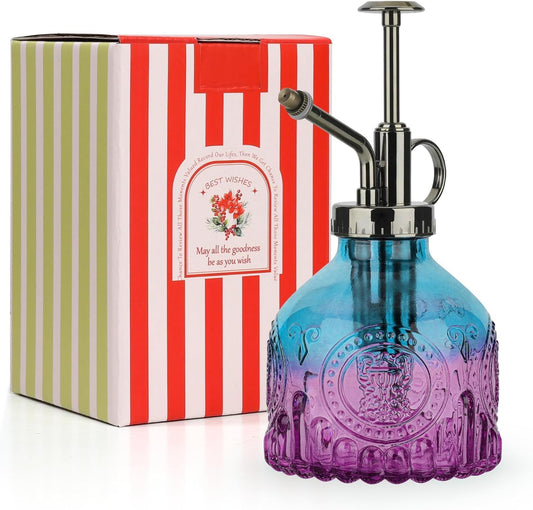 T4U Glass Plant Mister 200ML, Vintage Spray Bottle with Top Pump, Fine Mist Garden Flower Sprayer Small Decorative Spritzer Watering Can Gift for Indoor Outdoor Succulent House Plant (Gradient Color)