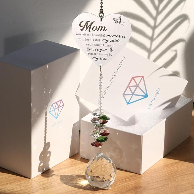 Memorial Gifts for Loss of Mom, Sympathy Gifts for Loss of Mom, Mom in Heaven Memorial Crystal Suncatcher for Window Home Decor (Mom)