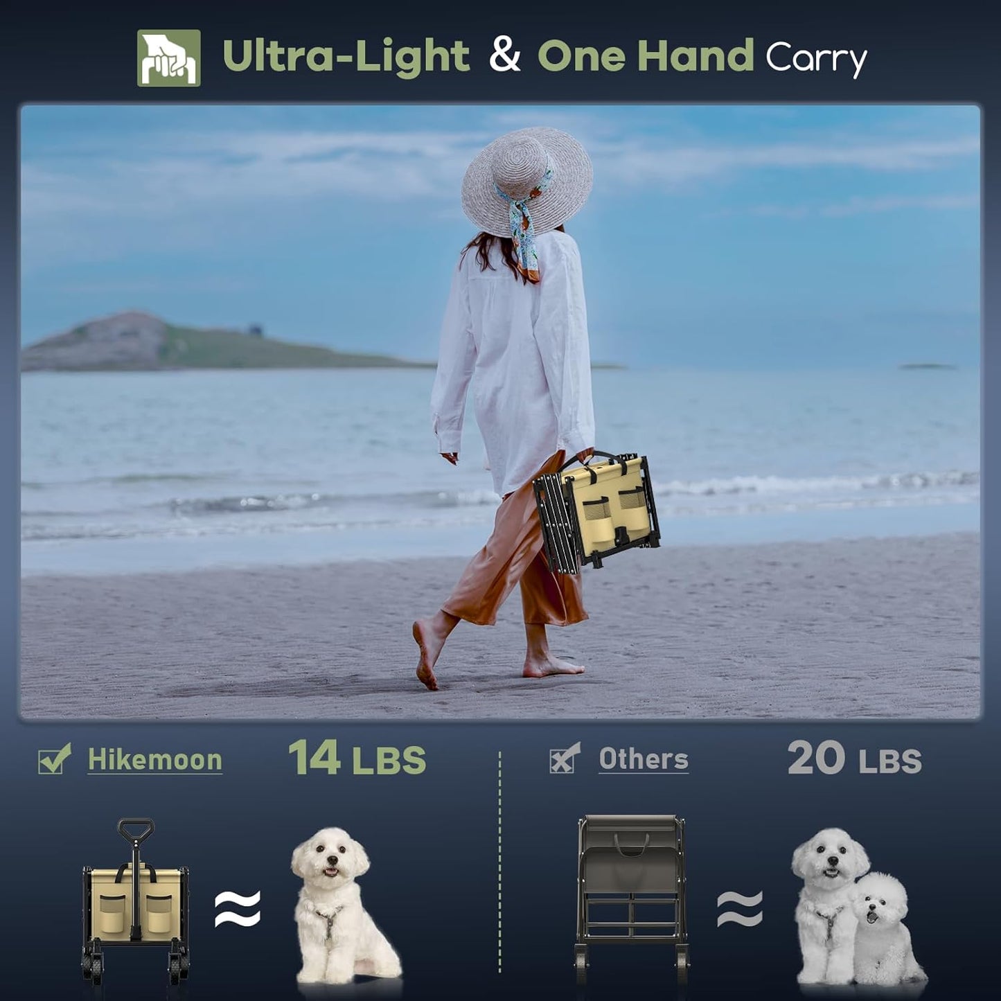 34'' Extra Long Collapsible Wagons Carts Foldable, 360LBS Heavy Duty Folding Beach Wagon with Wheels, Portable Utility Outdoor Cart for Grocery, Garden, Sports, Camping, Khaki