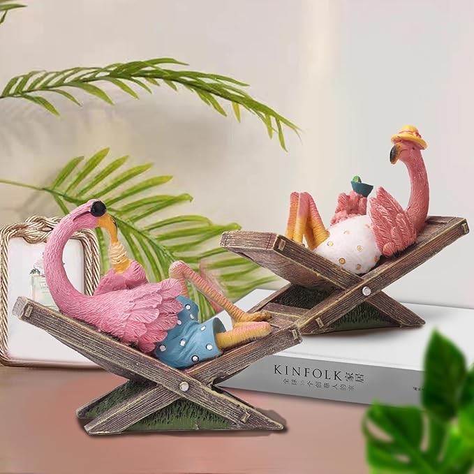 MUAMAX Pink Flamingo Garden Statues Flamingo Ornaments Small Flamingo Statue Summer Tropical Coastal Desk Decor Yard Art Ornament Housewarming Gifts Outdoor Patio Lawn Decorations