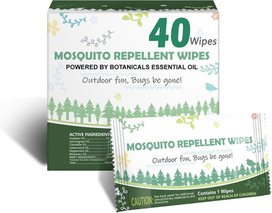 Natural Mosquito Repellent Wipes, DEET Free Insect & Bug Repellent Wipes, Easy to Use, Long Lasting, Travel Sized