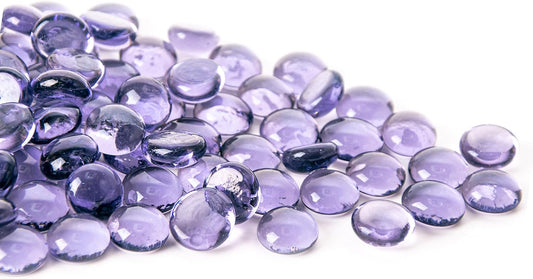Meschett 50PCS Mini Glass Gems,Purple Mancala Stones Flat Bottom Marble Beads for Home Decorative Art Craft Vase Filler(0.5"~0.7")