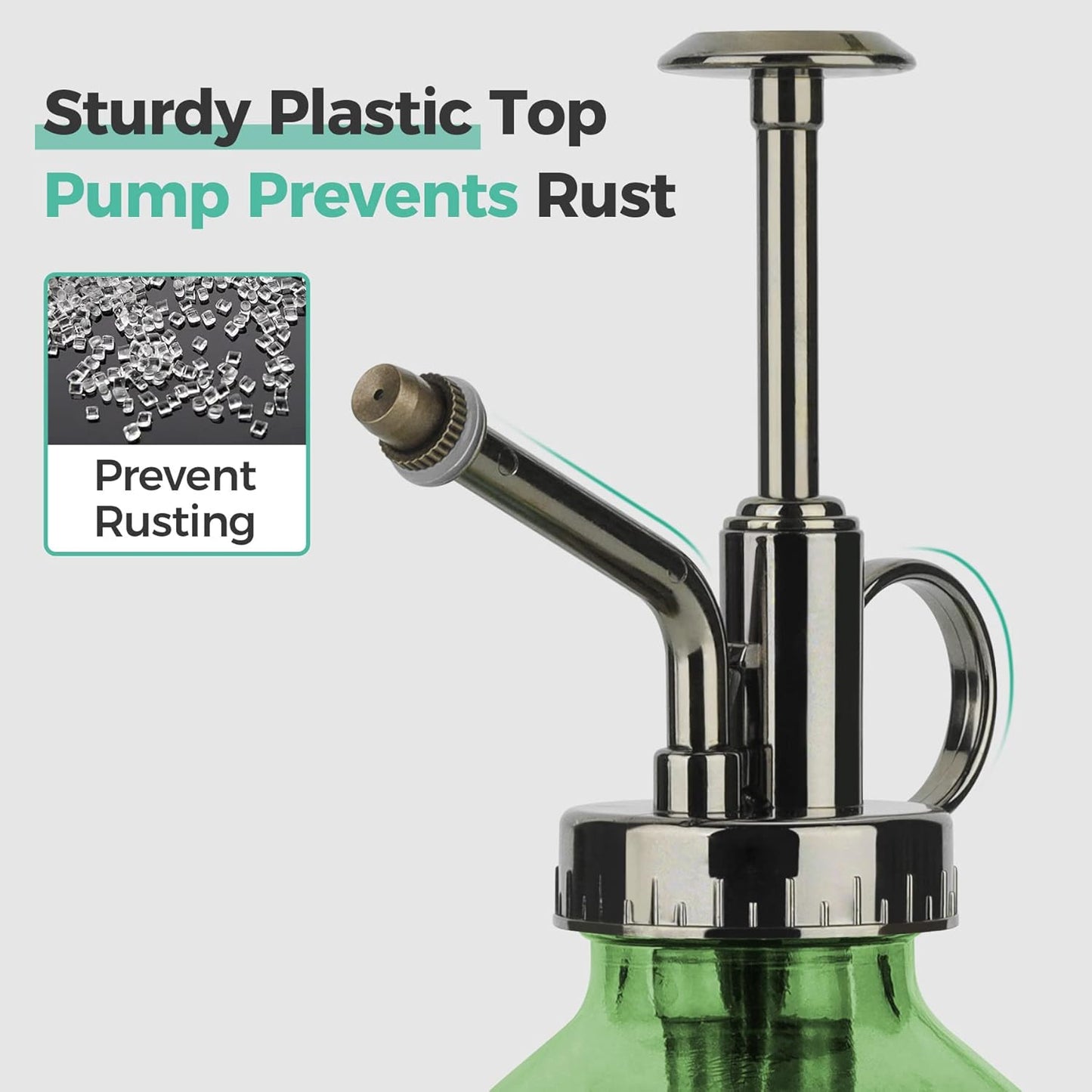 T4U Glass Plant Mister 200ML, Vintage Spray Bottle with Top Pump, Fine Mist Garden Flower Sprayer Small Decorative Spritzer Watering Can Gift for Indoor Outdoor Succulent House Plant (Green)