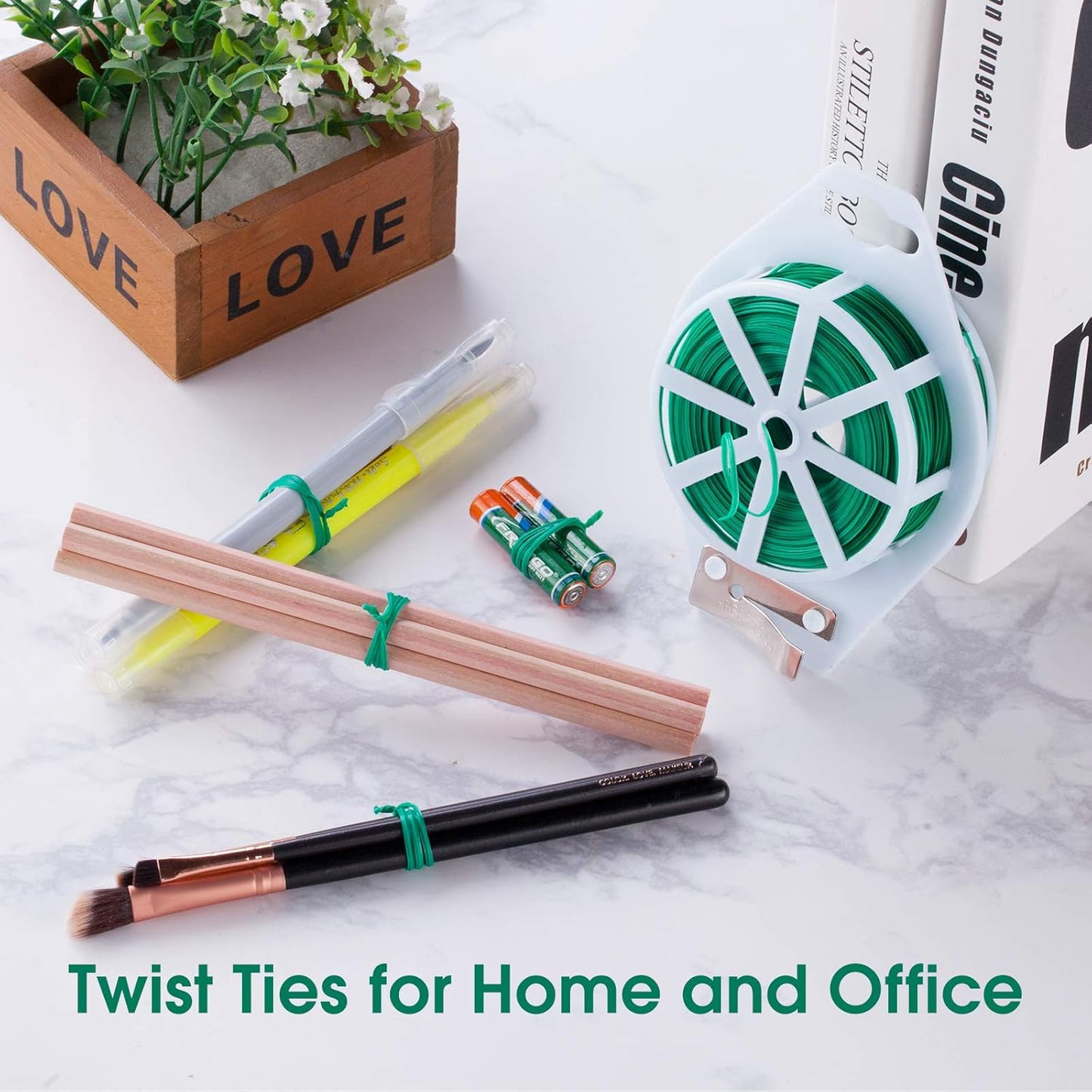 328 Feet (100m) Garden Plant Twist Tie with Cutter Reusable for Plants Growth and Care, Tie Wire Reel for Home and Office Cable Organization, Multifunctional Twist Ties (Green) Rool for Cord & Bag