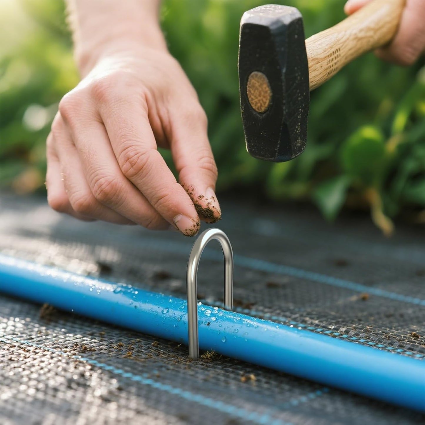 MySit 12 Pack 12 Inch Garden Stakes Heavy Duty 11 Gauge Galvanized Yard Staples U Pegs Fences Drip Irrigation Securing Stakes Loop Stake for Anchoring Lawn Drippers Soaker Hose