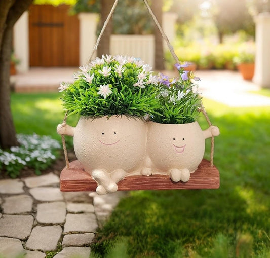 Unique Hanging Plant Pot Swinging Smiley Face Planter Pot Hanging Planter for Indoor Outdoor Plants Funny Face Planters Pots Head Cute Succulent Plant Pot