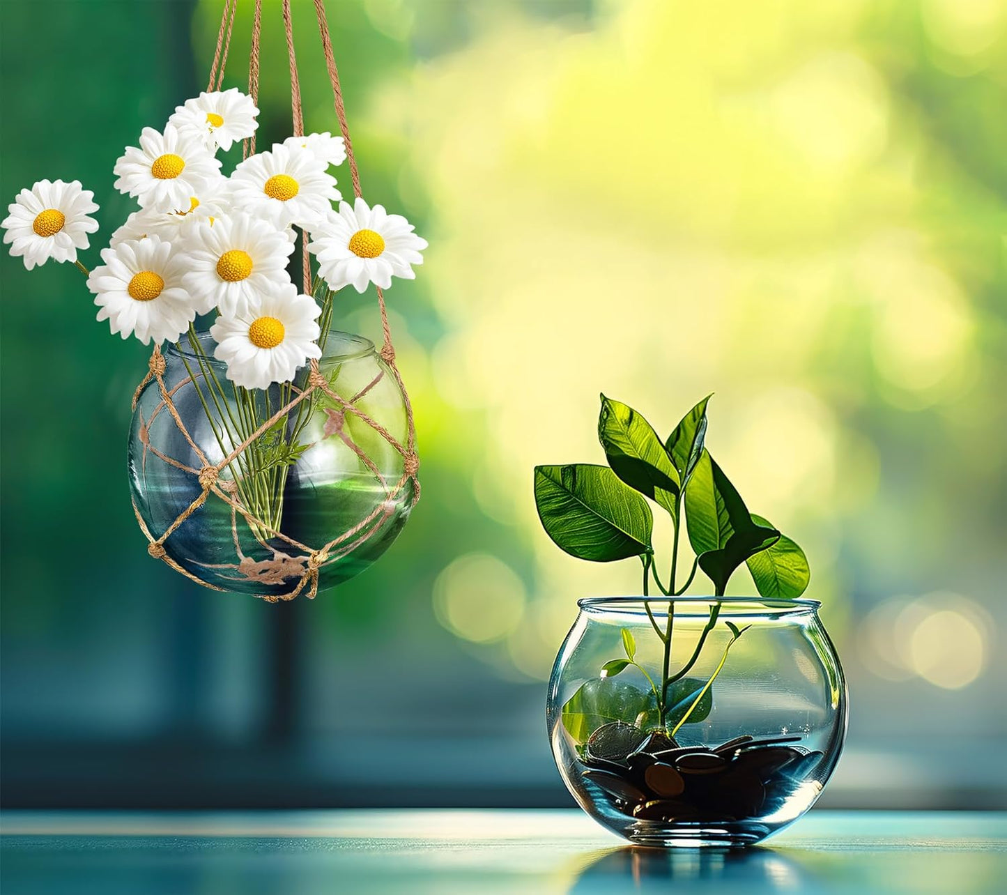 SAILINGSTORY Hanging Glass Plant Terrarium 5" Glass Planter Propagation Stations Flower Vase Clear Set of 2 Pack