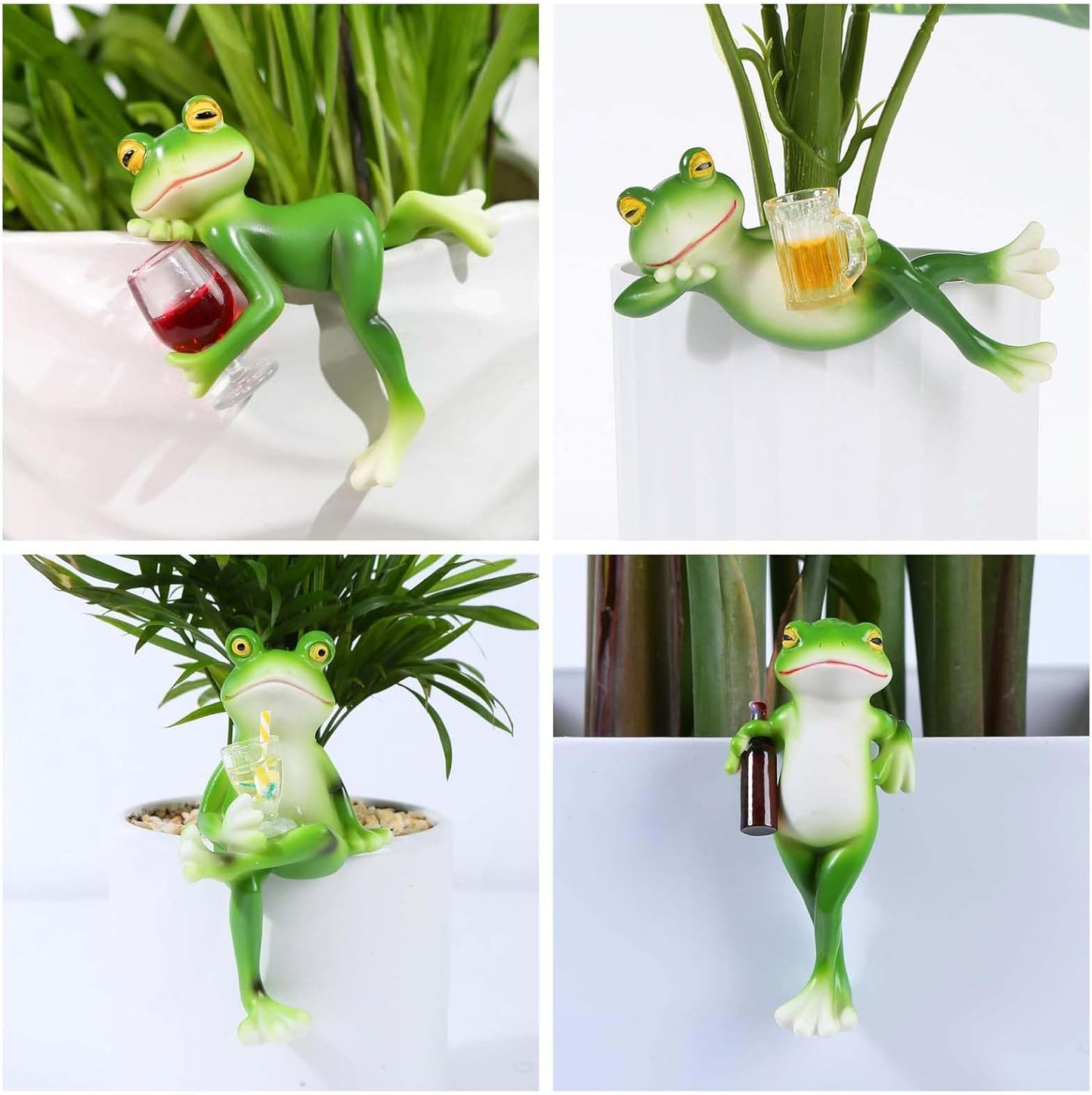4 PCS Tipsy Frog Statues Pot Hugger Decorations for Plant, Miniature Frog Figurines Women Gifts Garden Decor Outdoor Plant Hangers Decor for Yard,Flower,Lawn Ornament