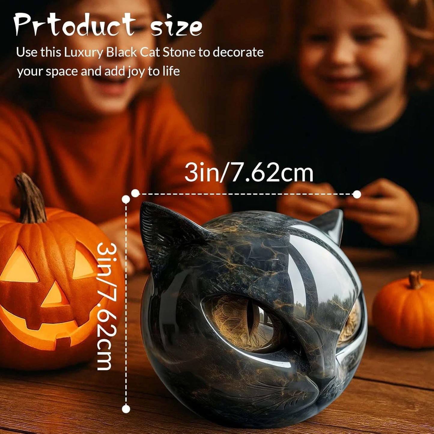 Luxury Black Cat Stone Sculpture Handcrafted Marble Look Resin Statue with Amber Eyes Elegant Home Decor & Gift-Ready Art Piece Figurine Carved Healing Gifts for Cat Lovers (Yellow Eyes)