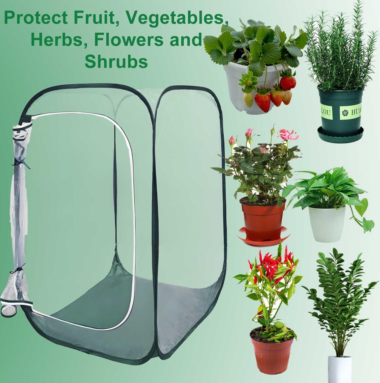 Plant Mini Greenhouse Pop up Frost Protection Enclosure PVC Clear Plant Covers with Roll-up Zipper Entry Doors, Indoor and Outdoor Gardens Protecting Plant from Cold Frost (PVC, 23x23x35in)