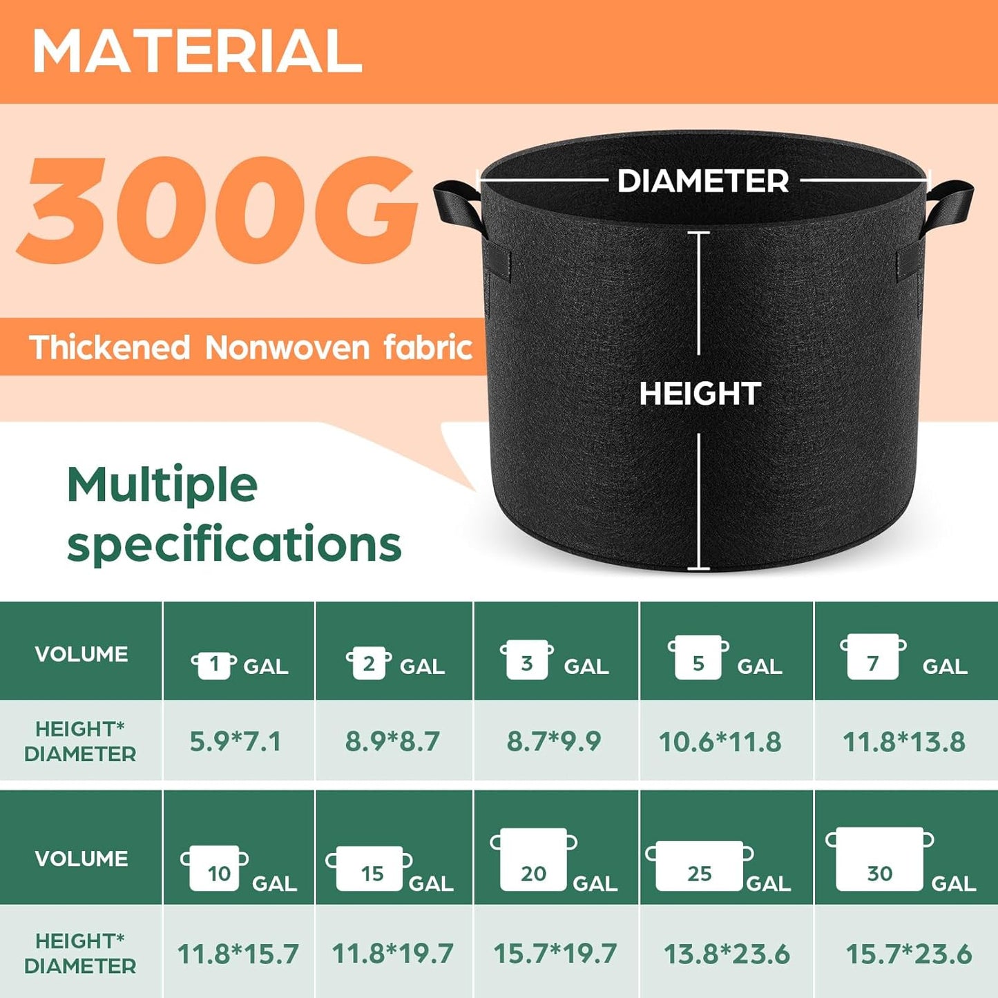 5 Pack 20 Gallon Grow Bags, Thickened Nonwoven Fabric Planter Pots with Handles, Heavy Duty 300G Garden Pots for Tomato, Potato and Vegetable