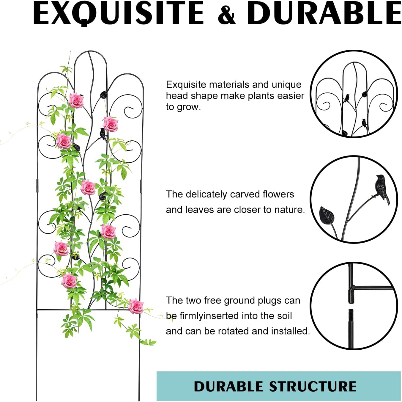 Metal Garden Trellis for Climbing Plants & Roses 61''x 18.5" Plants Support Rustproof Sturdy Leaves Garden Trellis for Vegetables Trellis for Potted Plants Pack of 2 - Black