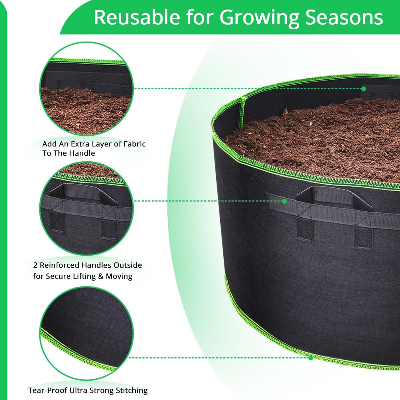 4-Pack 40 Gallon Fabric Flower Pots Garden Felt Grow Bags with Handle (Black)