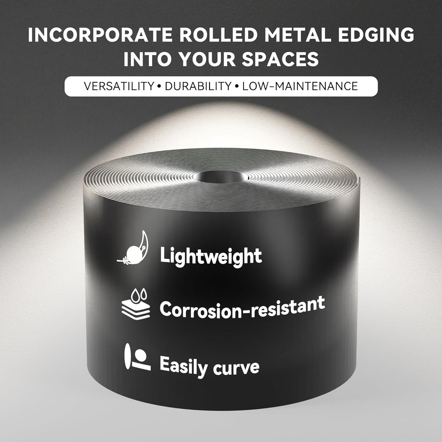 Worth Galvanized Steel Landscape Edging 10" x50' Metal Garden Edging Roll Flexible Bender Border with 16Pcs Stakes for Lawn, Flower Bed Edges, Black