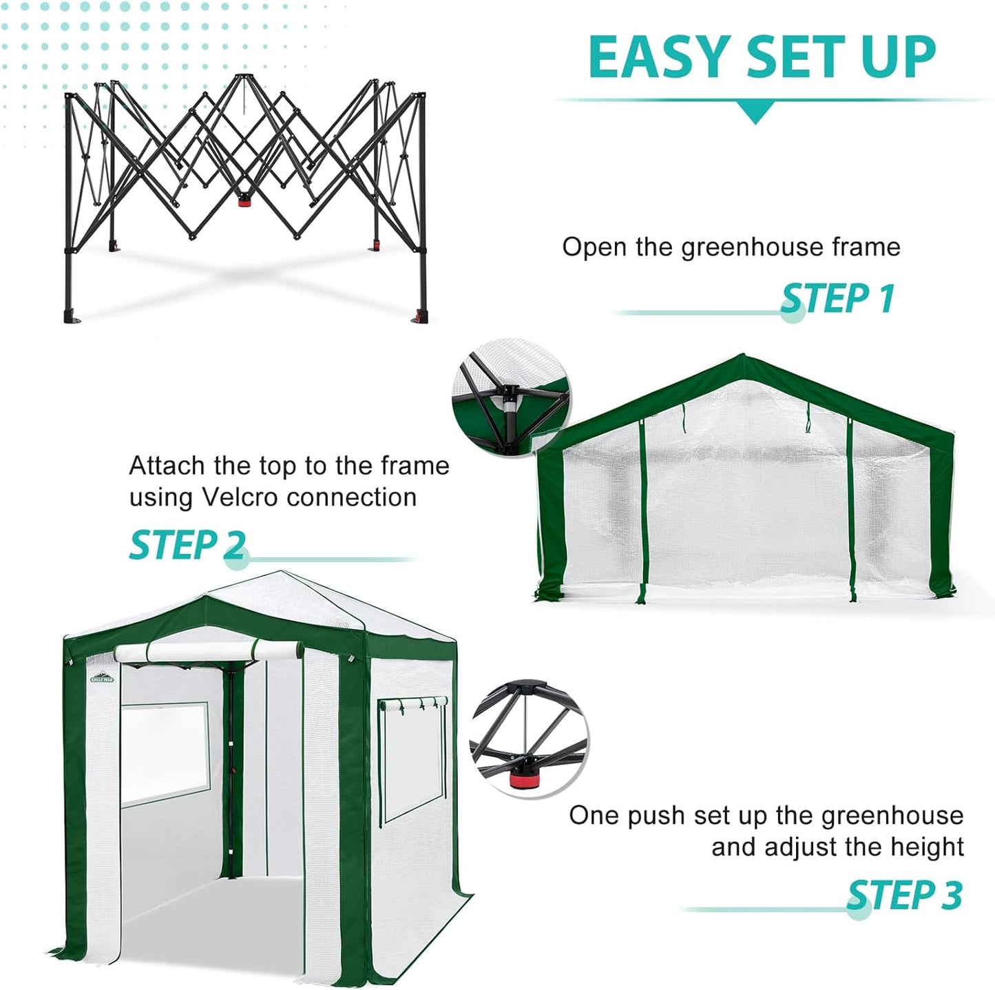 EAGLE PEAK 8x6 Portable Walk in Greenhouse with Polyester Reinforced Corners, Instant Pop Up Indoor Outdoor Gardening Green House, Roll Up Zipper Entry Doors and Mesh Windows, Green/White