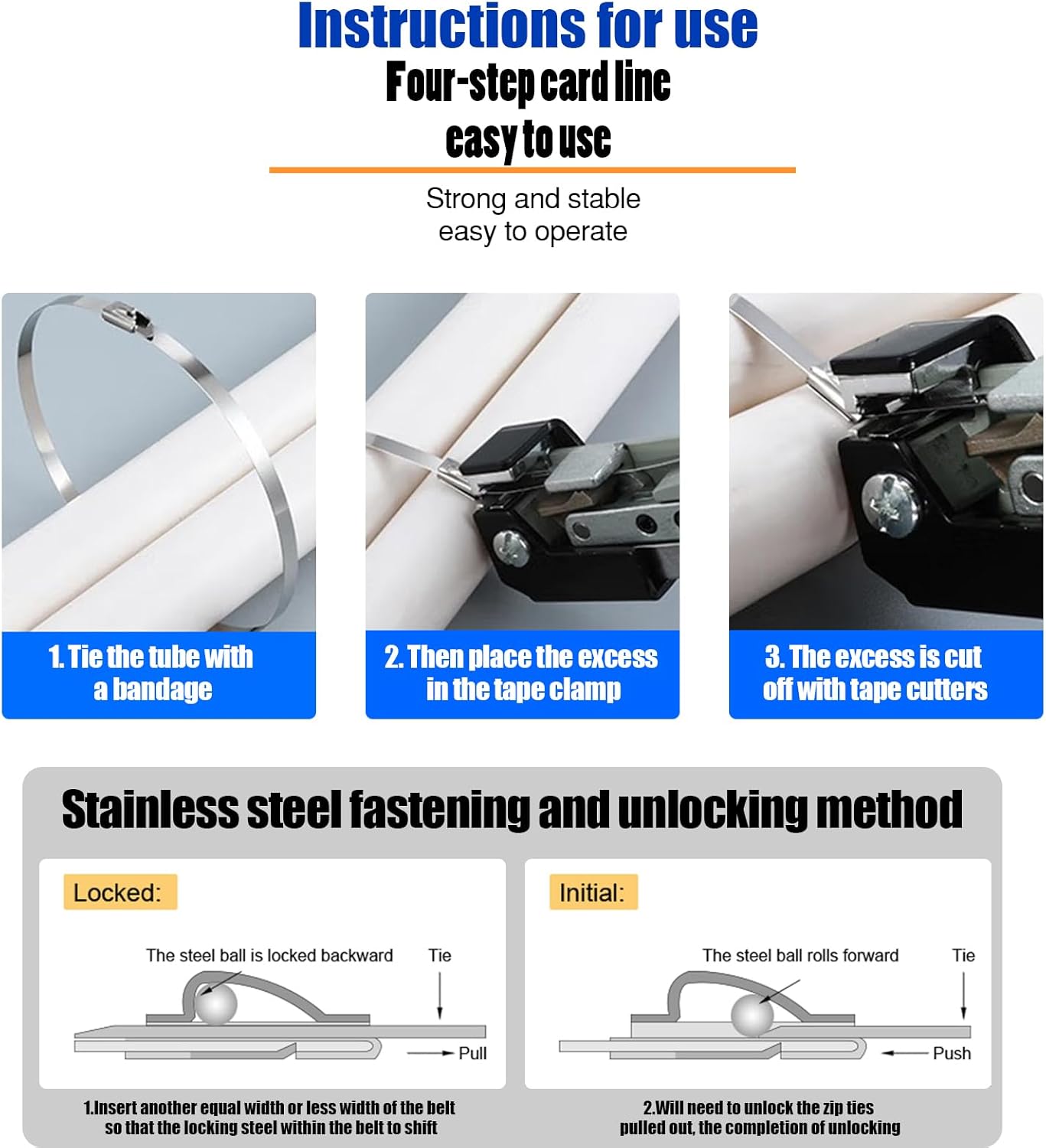 Metal Zip Ties 48 Inch, 500Lb Extra Long Stainless Steel Cable Ties, Heavy Duty Self-Locking Strap Ties, Strength for Exhaust Wrap, Garden Ties, pipes, Outdoor UV Resistant Large Tie Wraps 30 Pcs