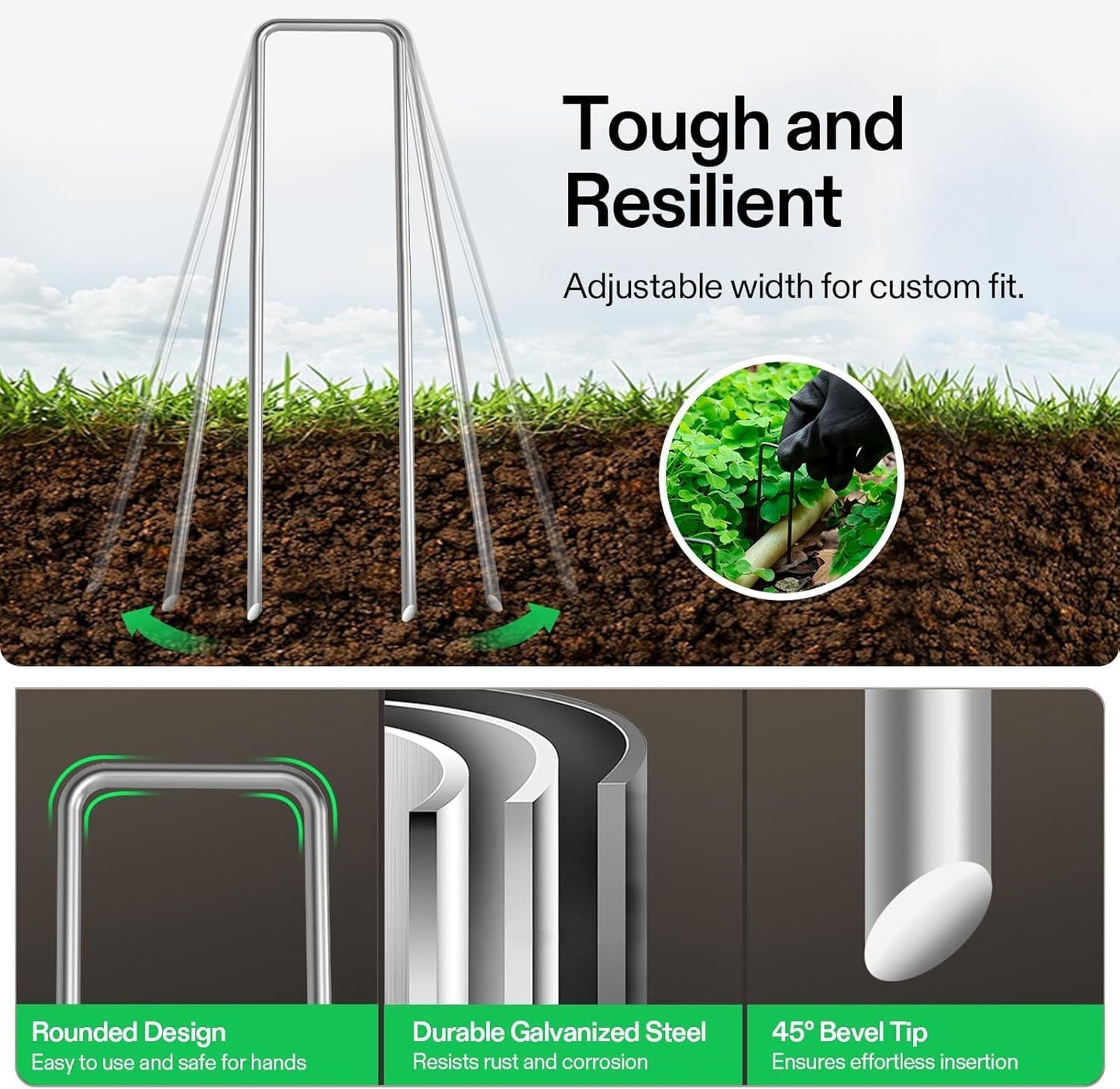 Petgrow 6 Inch Garden Stakes Galvanized Landscape Staples,U-Type Turf Staples for Artificial Grass, Rust Proof Sod Pins Stakes for Securing Fences Weed Barrier, Outdoor Wires Cords Tents Tarps