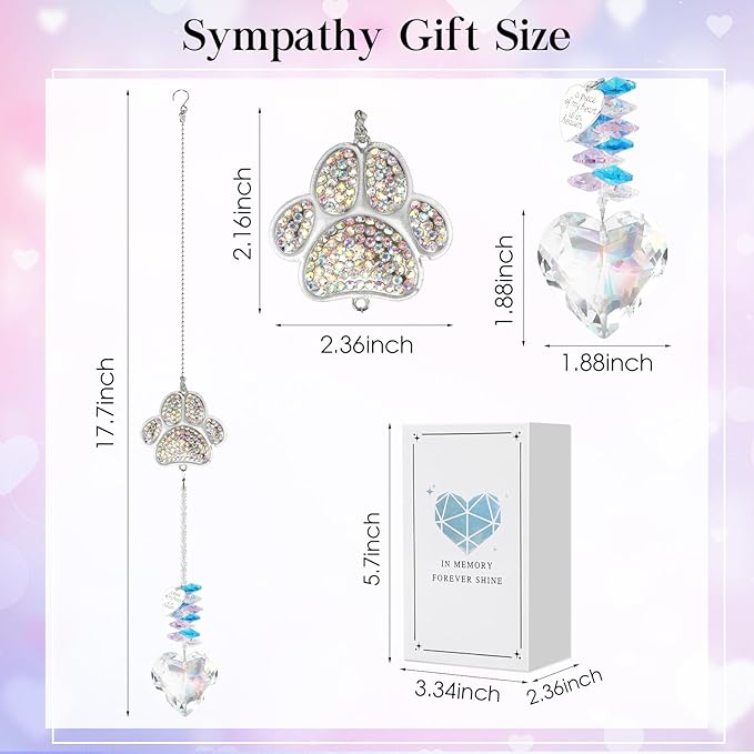 Pet Memorial Sun Catcher,Dog Passing Away Gifts,Pet Loss Sympathy Gift,Rainbow Bridge Paw Crystal Suncatcher,Thoughtful Cats and Dogs Remembrance,Bereavement Gifts