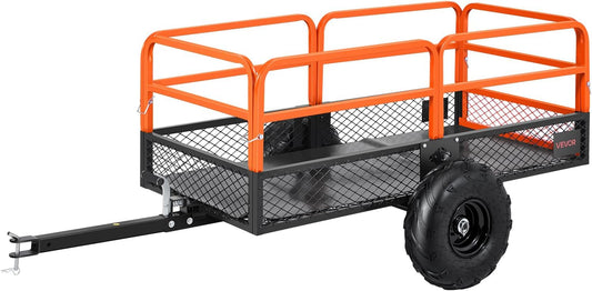 VEVOR 22 Cu.Ft 1600Lbs Steel ATV UTV Trailer Tow Behind Dump Cart, Heavy Duty Pull Behind Utility Dump Trailer for Lawn Mower Trailer Tractor Garden Yard with Removable Rear Panel