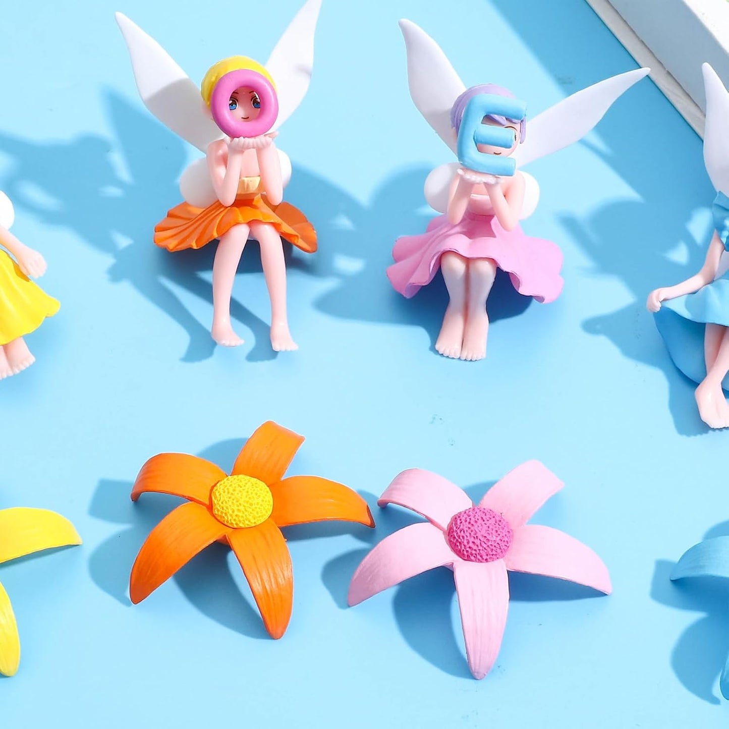 ONEST 4 Pieces Miniature Fairy Garden Accessories Small Fairy Figurines Hand Painted Fairies Figures Girl Fly Wing Figurines for Car Decor Fairies Garden Flower Pot Birthday Cake Topper