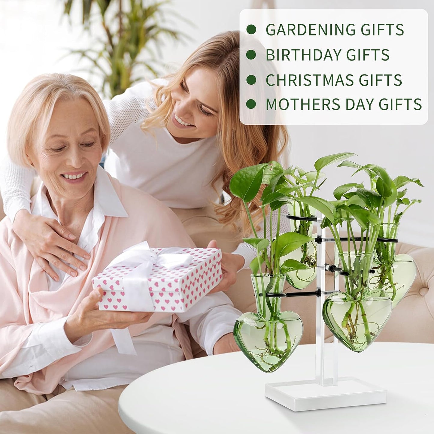 Clear Plants Propagation Stations Terrarium Kit Birthday Gift for Women for Indoor Home Office Decor Acrylic Plant Accessories - 4 Love Hear Vase