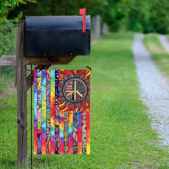 FLAGWIX Hippie Peace Flags, Summer Flag Decorations For Home, Outside, House Flag (30 x 40), Sunflower Hippie Decor House Flag, USA House Garden Flags, Premium Polyester, Decorative Outdoor Flags