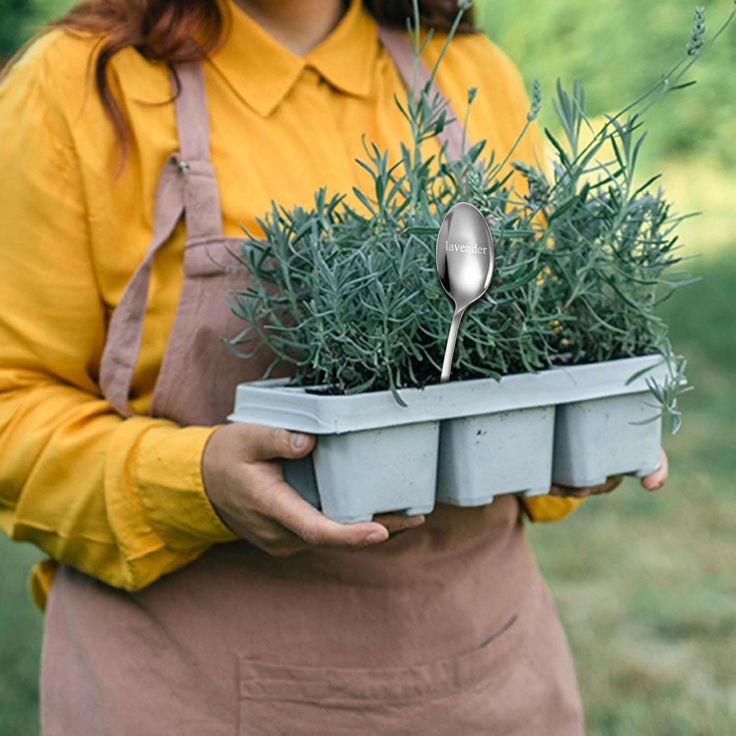 Bucherry 12 Pcs Metal Plant Label Signs, Spoon Shape Planted Herb Markers Garden Labels with Herb Names for Nursery Indoor Outdoor Garden Decoration, Stainless Steel, 12 Styles, 6.8" x 1.4"