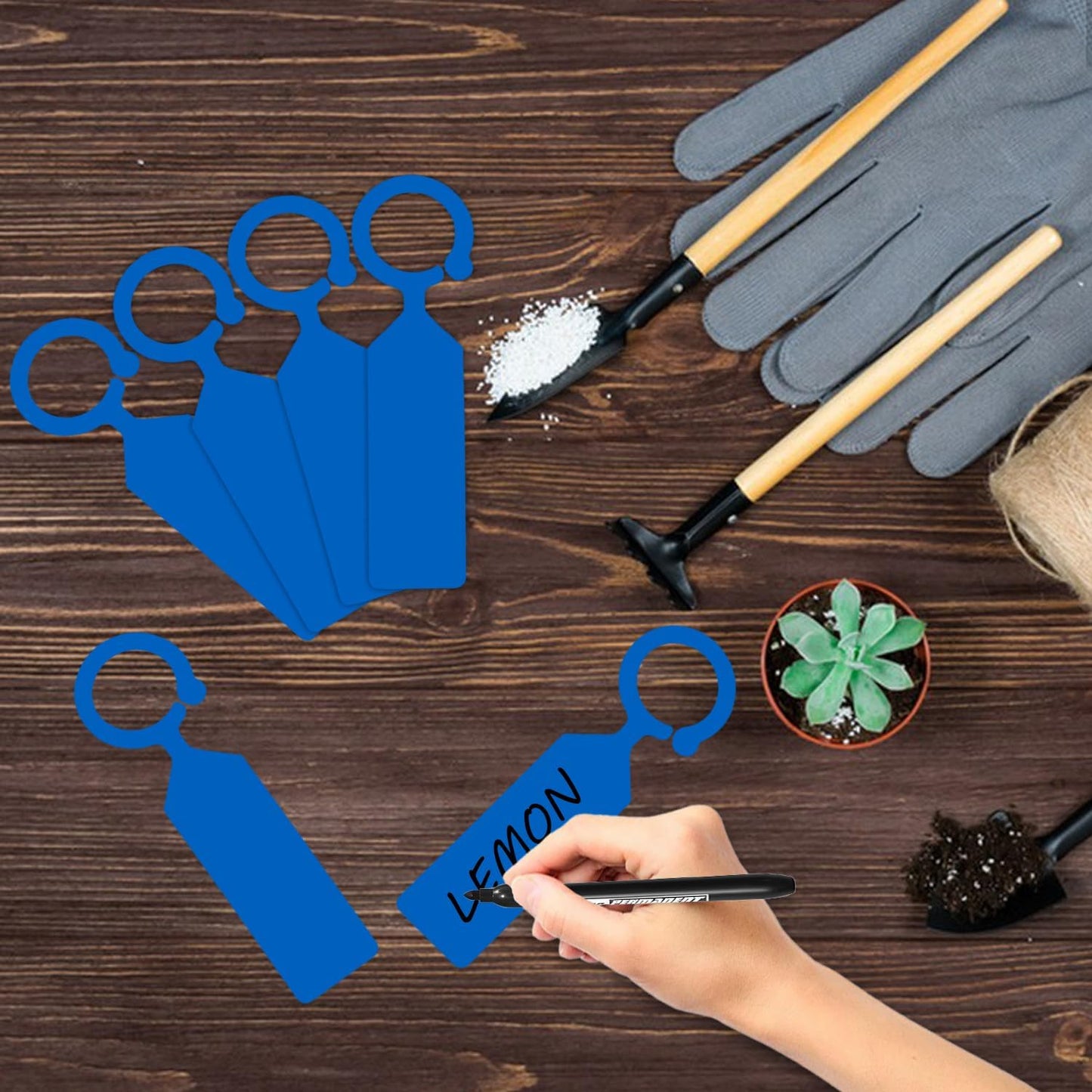 Plant Labels Yuanling 100Pcs Plastic Waterproof Plant Tree Tags Nursery Garden Markers for Indoor Outdoor Gardening Plants Vegetables Flowers Potted (Dark Blue Color with 1 Marker Pen)