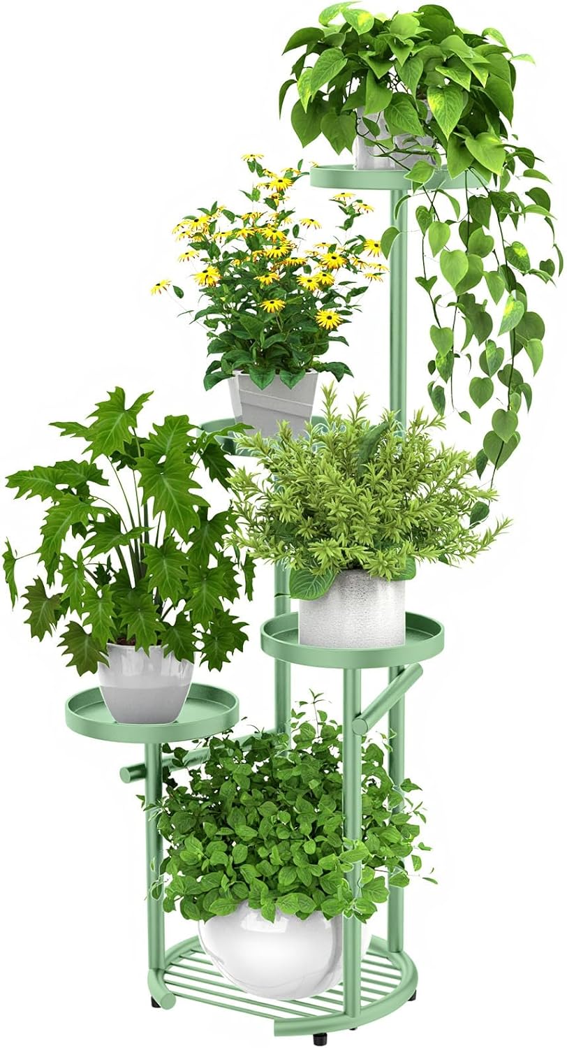 TOSKING 5 Tier Metal Plant Stand Indoor， Plant Shelf, Corner Shelf Flower Pot Stand for Outdoor Plant Stand for Living Room Balcony Garden Patio Bedroom (Green, 42in)