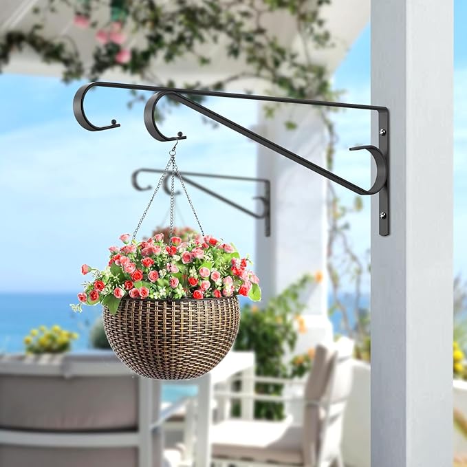 Plant Hangers Outdoor (2 Pack-15.5 Inch Black) Plant Hooks Heavy Duty Iron Plant Hanger Hook for Wall, Hanging Plant Bracket for Planters, Bird Feeders, Lanterns, Wind Chimes, Outdoor