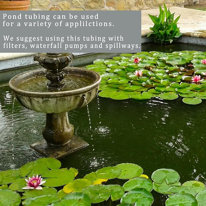 Pond Tubing ID 1” × 20ft Black Corrugated Flexible Reinforced Waterfall Pond Tube Sump Pump Hose, Non-toxic & Kinkproof (20 ft, 1" ID)