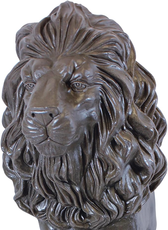 Emsco Group 92210 Guardian Lion Statue – Natural Appearance – Made of Plastic Resin – Lightweight – 28” Height Garden, BRONZE