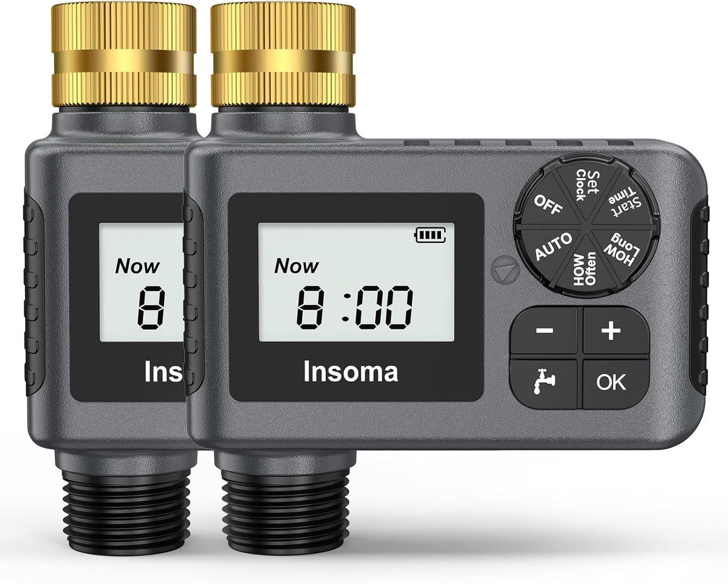 2 PCS Water Timer with Brass Inlet, Water Sprinkler Timer with Rain Delay/Manual/Automatic Drip Irrigation and Lawn Watering System for Yard