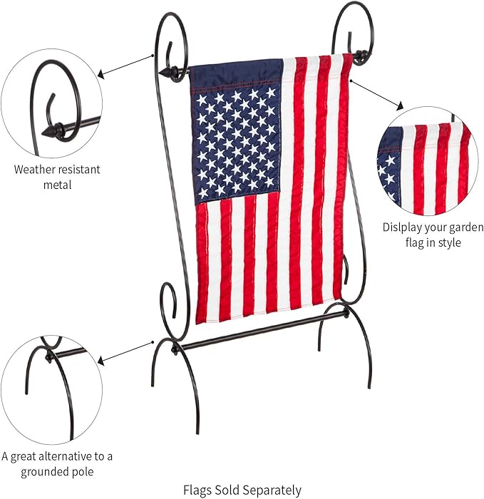 Evergreen Flag Scroll American Garden Flag Stand | Premium Metal Iron Garden Flag Holder Stand for Outside House Decor | Fits 12x18 Garden Flags for Outside
