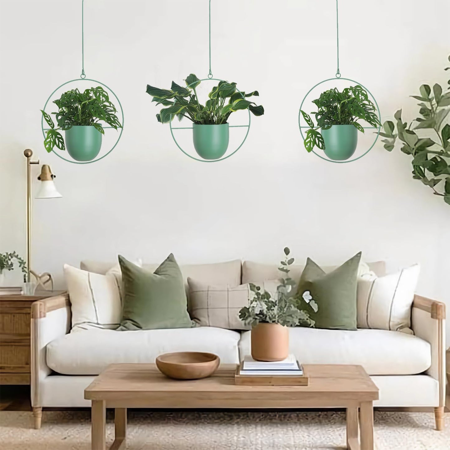 Metal Hanging Planter for Indoor Outdoor Plants Wall and Ceiling Hanging Basket for Vines Ferns Modern Minimalist Plant Hanger Room Window Decor(Green)