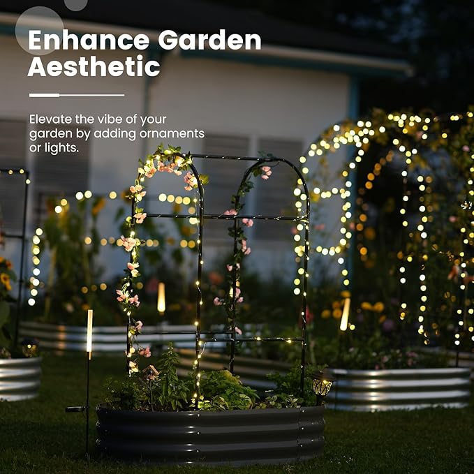 KING BIRD Raised Garden Bed with Arched Trellis Galvanized Planter Garden Box Outdoor for Gardening, Climbing Vegetables, Flowers 3.94x1.97x0.98 Ft, Dark Grey