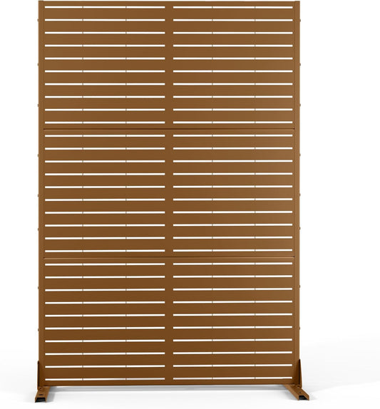 Metal Privacy Screen Outdoor 72" H×47" W, Freestanding Decorative Privacy Screen for Balcony Yard&Garden,Privacy Fence-Brown&Louvered