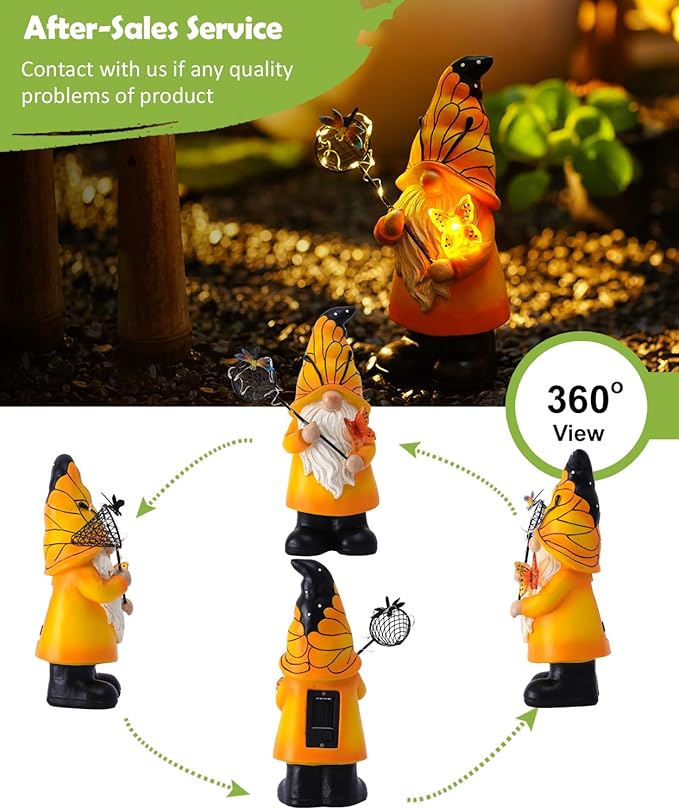 Solar Gnome Outdoor Statues for Garden: Outside Decor with Warm Lights Clearance for Yard Art Lawn Ornaments Porch Patio Balcony - Birthday Gifts for Grandma Mom Women