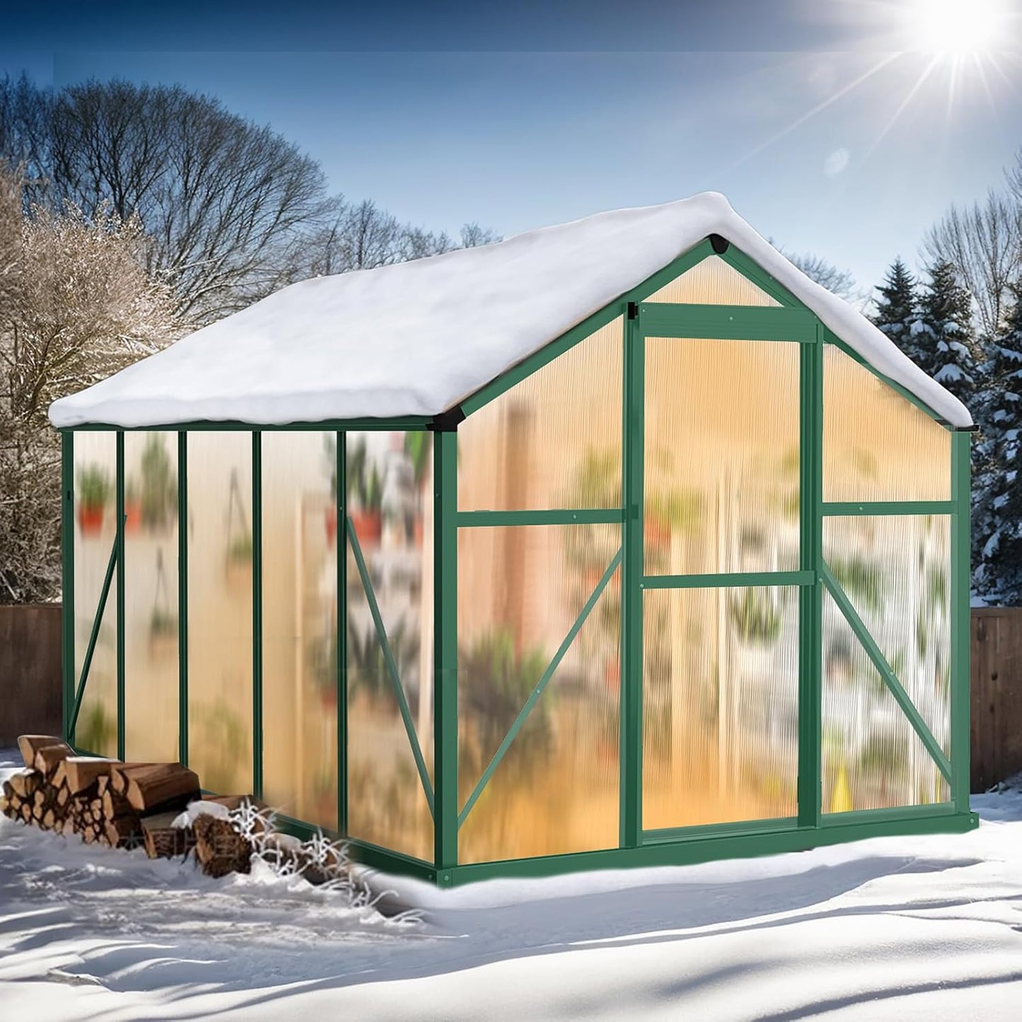 6x10 FT Greenhouse for Outdoors, Heavy Duty Polycarbonate Panels with 5 Roof Vents, Aluminum Large Walk-in Greenhouse for Outside Garden Backyard, Easy Setup, Green