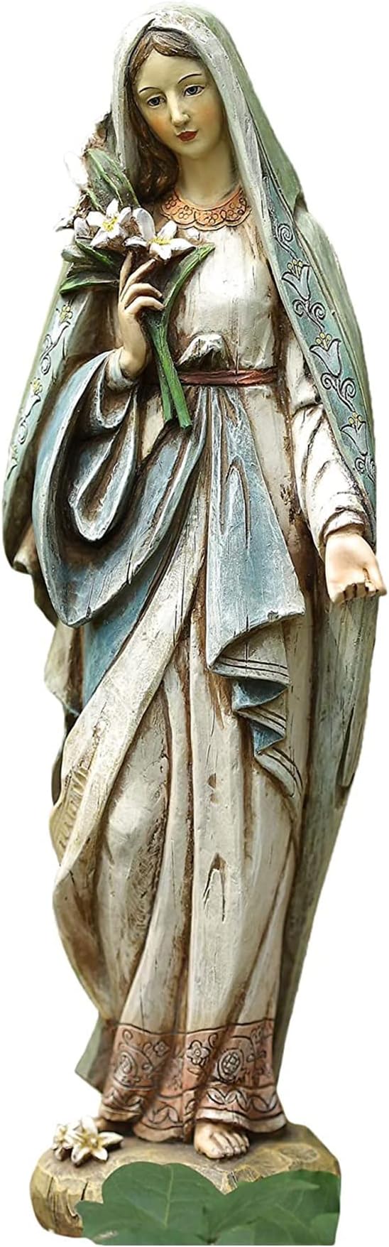 Blessed Virgin Mary Mother Madonna Lilies Garden Statue