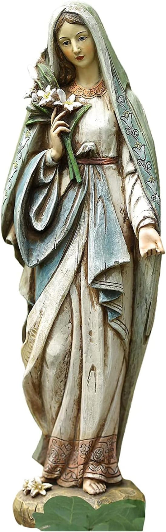 Blessed Virgin Mary Mother Madonna Lilies Garden Statue