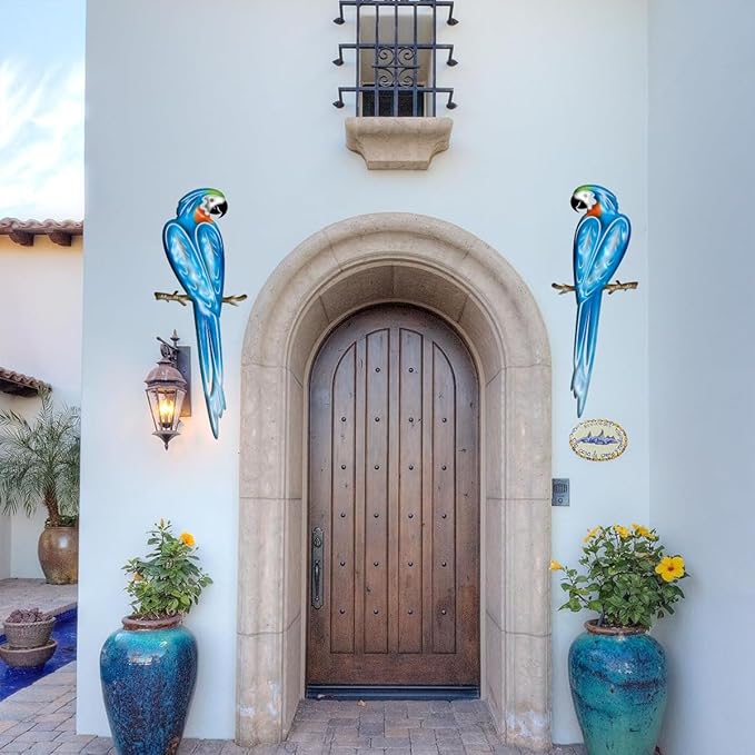 EiGreen Metal Bird Wall Art Decor 3D Outdoor parrot Sculpture, Hanging Decor Metal Wall Decor Suitable for Gardens Fence Patio Living Room Bedroom Yard Decor