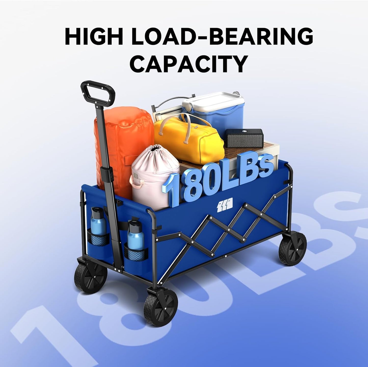 Collapsible Folding Wagon, Heavy Duty Foldable Cart with Wheel, Lightweight Utility Grocery Carts with 200lbs Weight Capacity for Garden, Beach, Camping Sports, Fishing (Royal Blue)