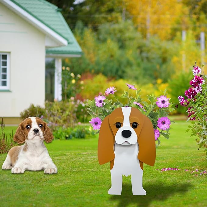 Brown King Cavalier Dog Planter Plant Pots,Cute Garden Dog Flower Planter,Dog Planters Birthday Gifts for Women,Office,Indoor/Outdoor Decor（9.45 * 8.66 * 13.39in）